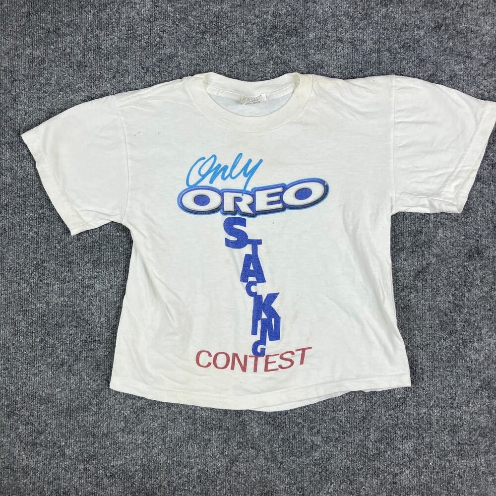 Oreo‎ Stacking Contest T-Shirt Kids L White Graphic Tee Promo Event Vintage Rare